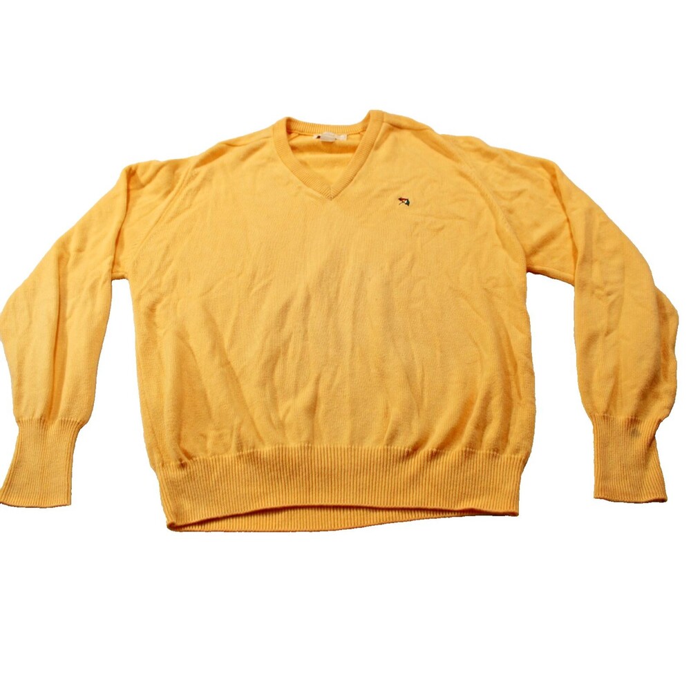 Arnold Palmer Yellow Sweater Pullover VNeck Made In USA Umbrella Logo Vintage L